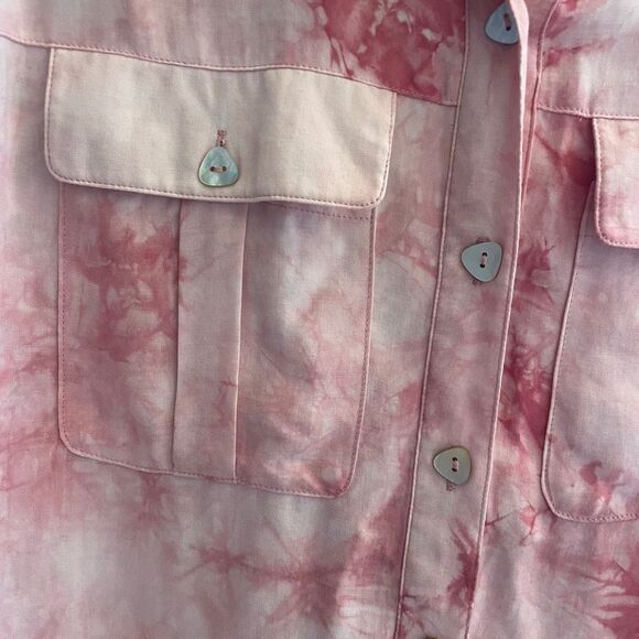 John Mark Pink Tie Dye Abstract Patchwork Button Up Blouse Top Women’s Sz Small - Picture 3 of 6